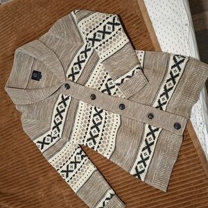 Sansara Women's Tan/Grey & Black Wool Shawl-collar Cowichan Cardigan (Size XL)